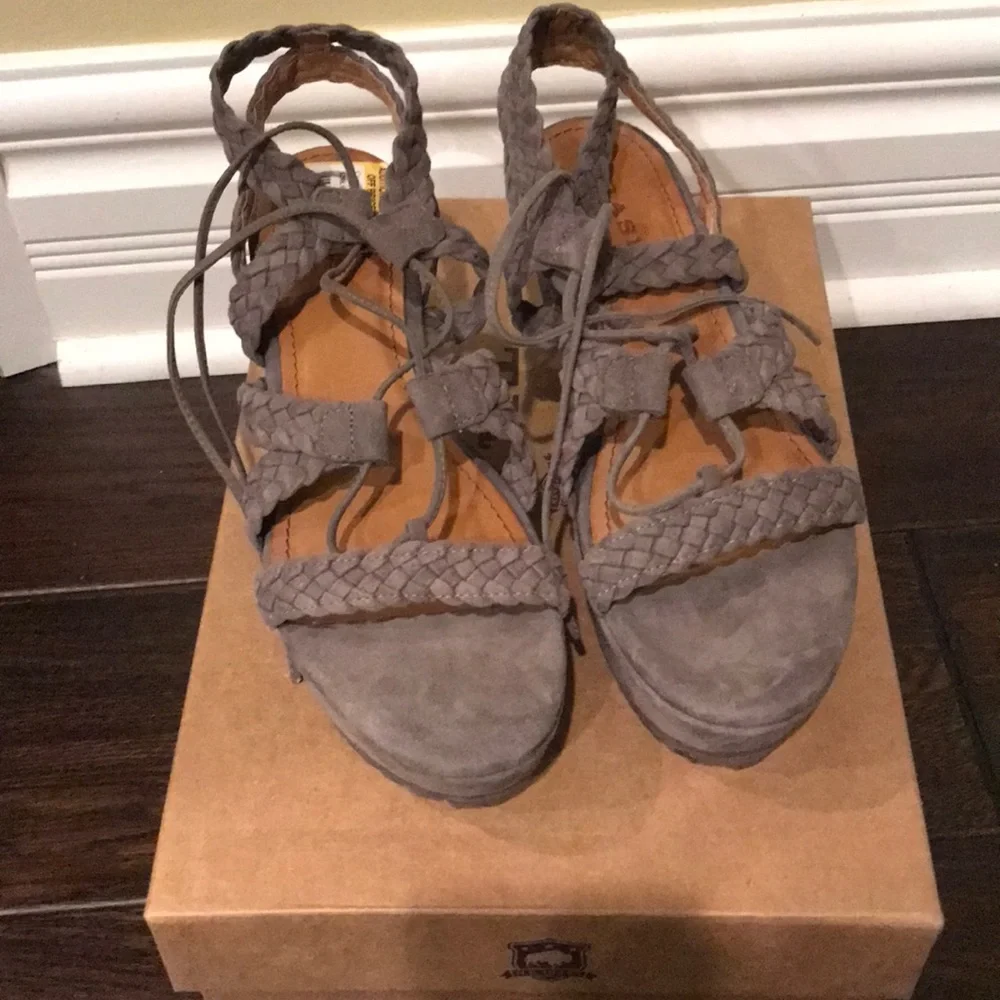 Trask Taupe Braided Suede Platform Sandals